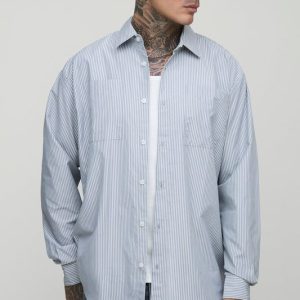 Tall Embroidered Super Oversized Stripe Shirt