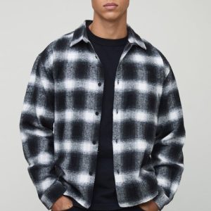 Tall Brushed Check Badge Detail Carpenter Overshirt