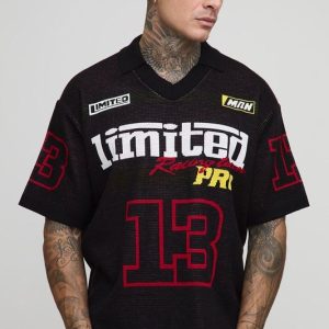 Tall Oversized Boxy Moto Jacquard Knitted Polo