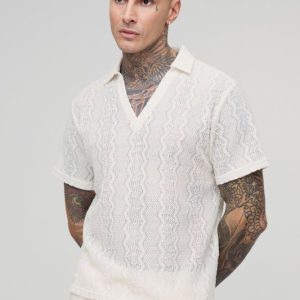 Tall Zig Zag Crochet Polo Shirt
