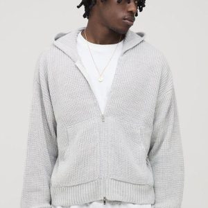 Tall Boxy Fit Ribbed Knitted Hoodie