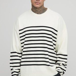 Tall Knitted Stripe Oversized Crew Neck Jumper