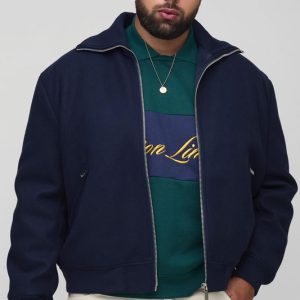 Plus Boxy Fit Knitted Collar Zip Up Wool Look Bomber Jacket