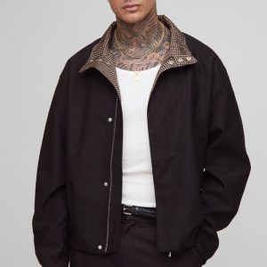 Tall Oversized Boxy Embroidered Funnel Neck Track Jacket