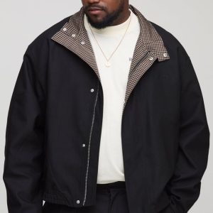 Plus Oversized Boxy Embroidered Funnel Neck Track Jacket