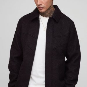 Tall Wool Look Regular Fit Collared Bomber Jacket