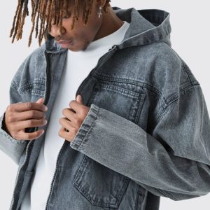 Tall Regular Fit Denim Acid Wash Hoodie