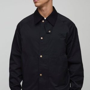 Tall Oversized Cord Collar Embroidered Worker Jacket