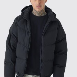 Tall Man Regular Fit Hooded Puffer Coat In Black