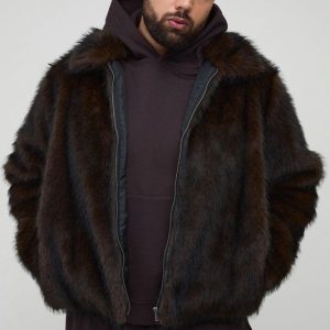 Plus Boxy Oversized Fit Faux Fur Collared Jacket