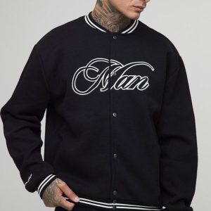 Tall Oversized Jersey Man Embroidered Varsity Jacket