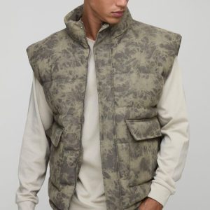 Tall Washed Cord Oversized Funnel Neck Gilet