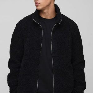 Tall Borg Funnel Neck Jacket in Black