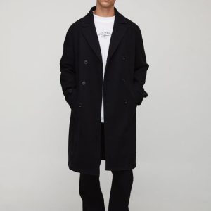 Tall Double Breasted Wool Look Overcoat in Black