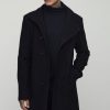 Tall Funnel Neck Wool Look Overcoat in Black
