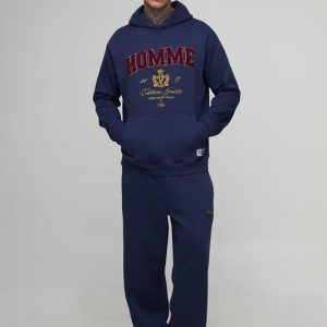 Tall Oversized Homme Varsity Applique Hooded Tracksuit