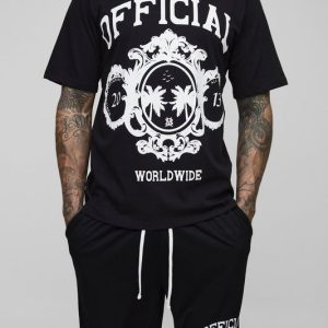 Tall Regular Fit Official Varsity Print T-Shirt & Basketball Fit Short Set