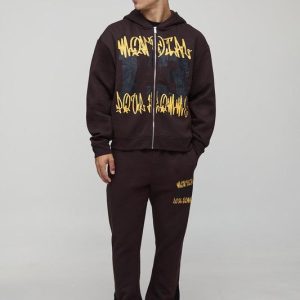 Oversized Boxy Graffiti 13 Varsity Zip Through Hooded Tracksuit