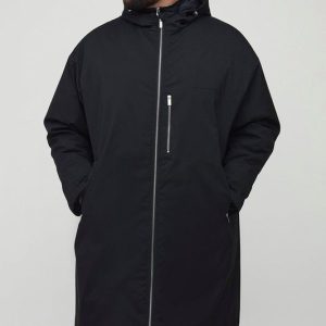 Plus Oversized Padded Tech Longline Mac In Black
