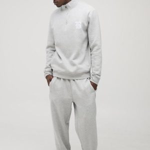 Tall Regular 1/4 Zip Gothic B Embroidered Funnel Neck Sweater & Regular Split Hem Jogger Tracksuit