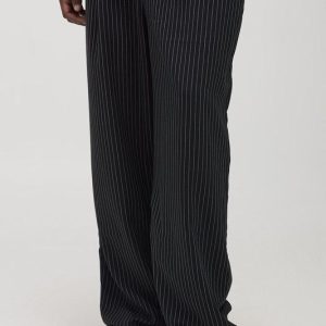 Tall Pleat Front Wide Leg Pinstripe Trousers