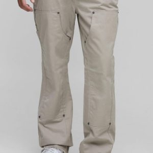 Tall Slim Fit Washed Raw Hem Carpenter Flared Trousers