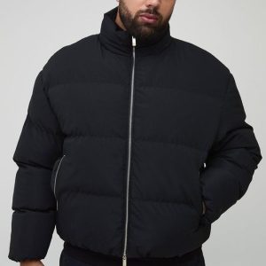 Plus Man Boxy Fit Funnel Neck Puffer Coat