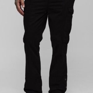 Tall Washed Multi Pocket Popper Hem Slim Flared Pants