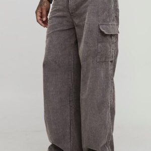 Tall Washed Cord Baggy Fit Cargo Trousers