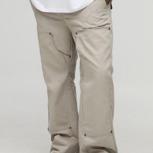 Plus Slim Fit Washed Raw Hem Carpenter Flared Trousers