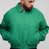 Plus Boxy Boucle Ruched Sleeve Bomber Jacket In Green