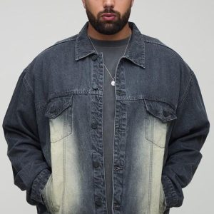 Plus Tinted Washed Boxy Oversized Denim Jacket