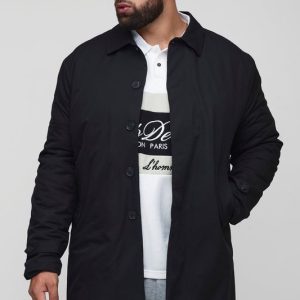 Plus Quilted Padded Longline Regular Fit Mac Jacket In Black