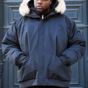 Plus Hooded Parka With Removeable Faux Fur Trim Regular Fit In Black