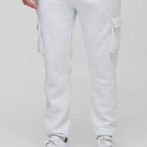 330GSM Tall Skinny Fit Cargo Sweatpants In Grey Marl