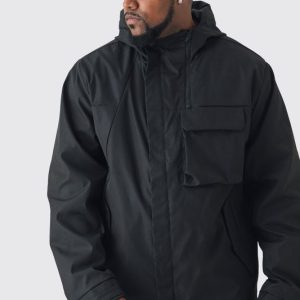Plus Lightweight Hooded Parka Jacket In Black