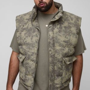 Plus Washed Cord Oversized Funnel Neck Gilet