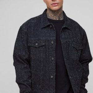 Tall Textured Denim Boxy Oversized Jacket