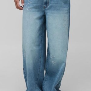Tall Star Rhinestone Baggy Fit Jeans