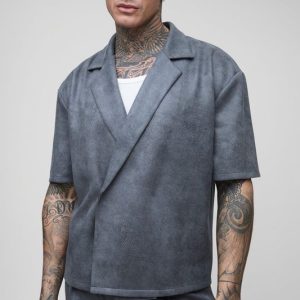 Tall Faux Suede Tailored Regular Fit Wrap Shirt