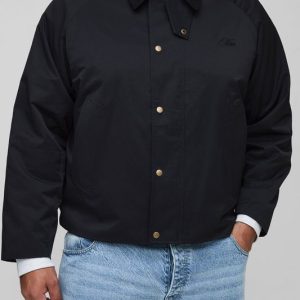 Plus Boxy Cord Collar Embroidered Worker Jacket