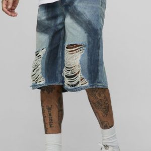 Tall Relaxed Fit Paint Brushed Distressed Jorts
