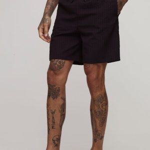 Tall Seersucker Plaid Mid Length Swim Trunks