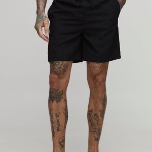 Tall Seersucker Plaid Mid Length Swim Trunks
