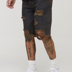 Tall Distressed Drawcord Relaxed Fit Jean Shorts