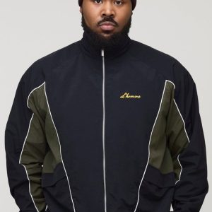 Plus Crinkle Nylon Panelled Regular Track Jacket