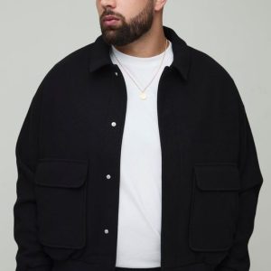Plus Boxy Wool Look Harrington Jacket in Black