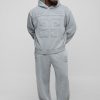 Plus Oversized Boxy Acid Wash Applique Hooded Tracksuit