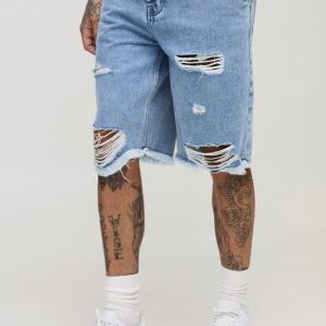 Tall Distressed Drawcord Relaxed Fit Denim Shorts