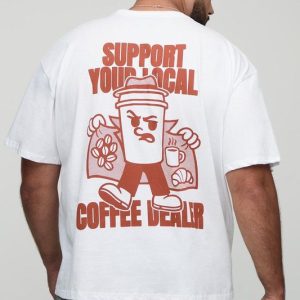 Plus Oversized Support Your Coffee Dealer Print T-Shirt